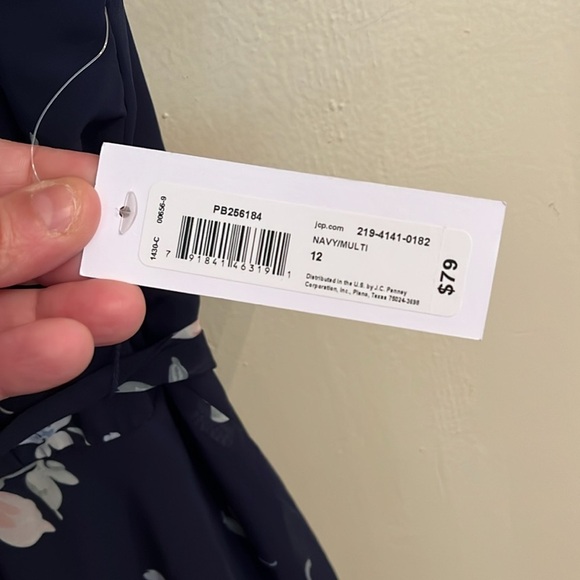 Premier Amour Chiffon Ruffle V Neck Asymmetrical Fully Lined Navy Floral Size 12 - Picture 6 of 15